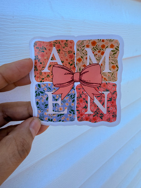Amen Floral Bow Sticker