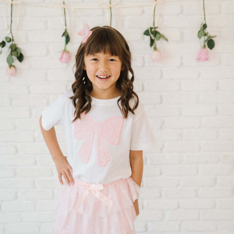 Lace Bow Puff Ink Short Sleeve T-Shirt
