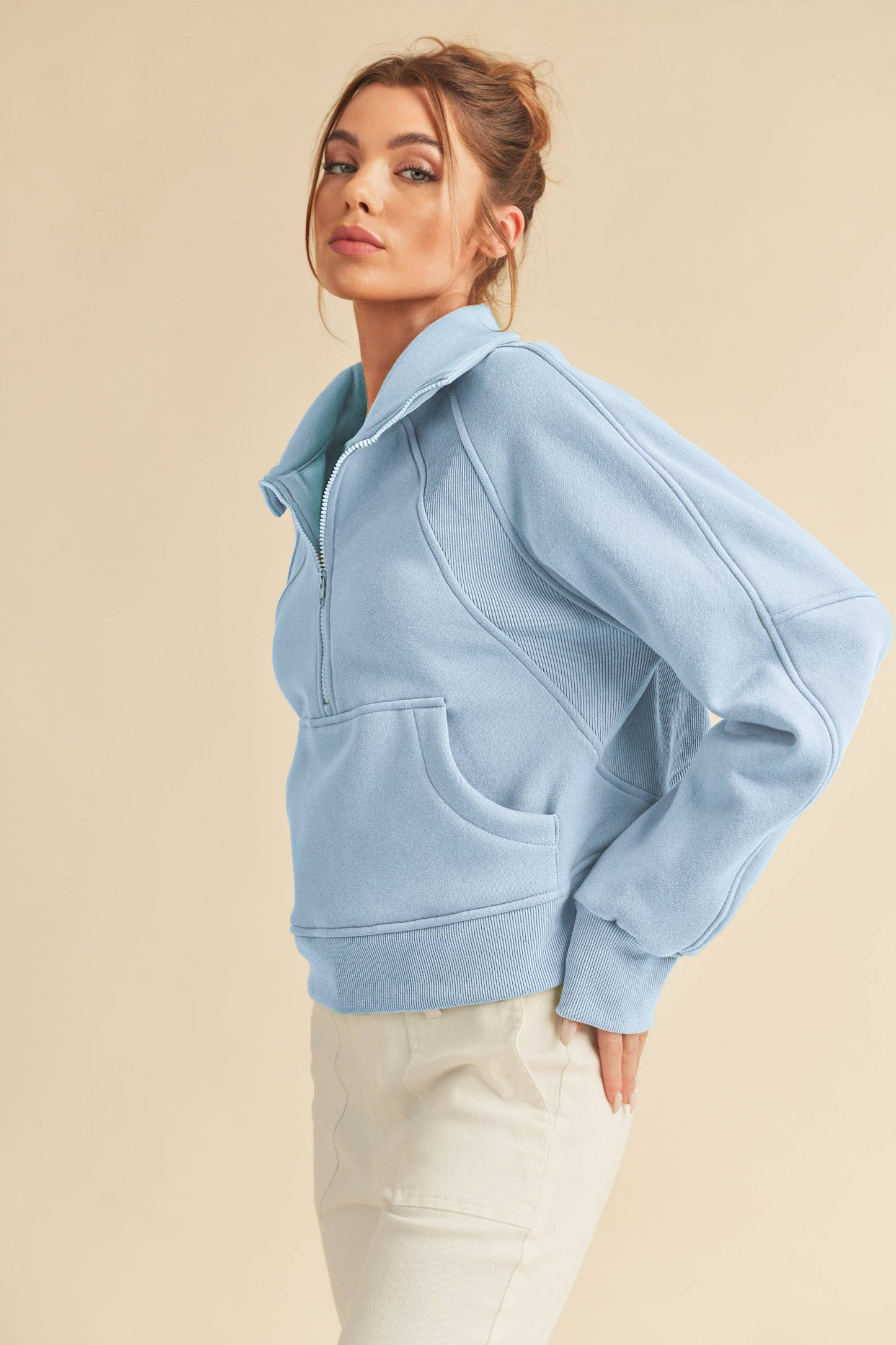 950CK Dove Funnel Neck Half Zip: S / Pullover / Lavender