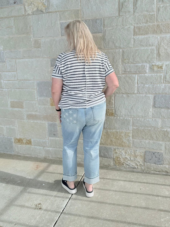 Judy Blue Mid Rise Americana Flag Cuff Boyfriend Fit