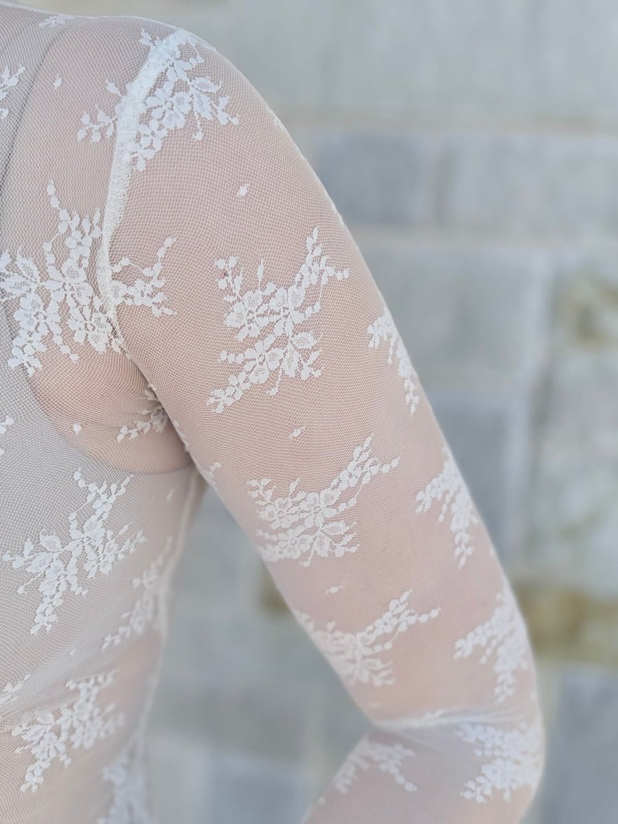 Ivory Floral Sheer Lace Long Sleeve Top