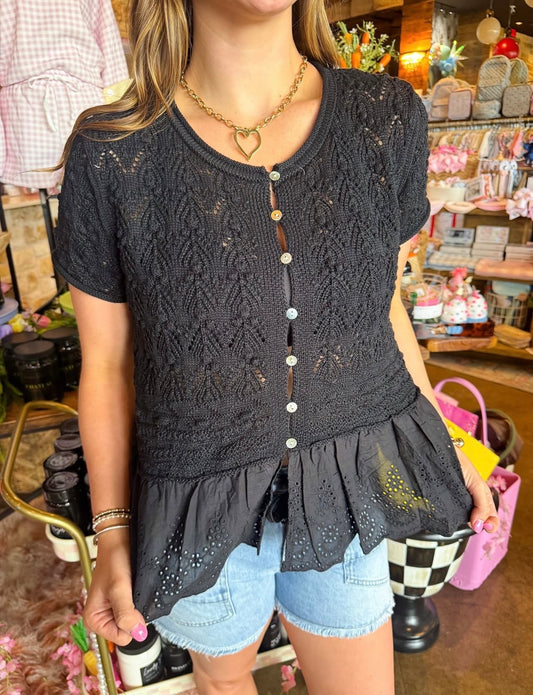 Pointelle Peplum Top