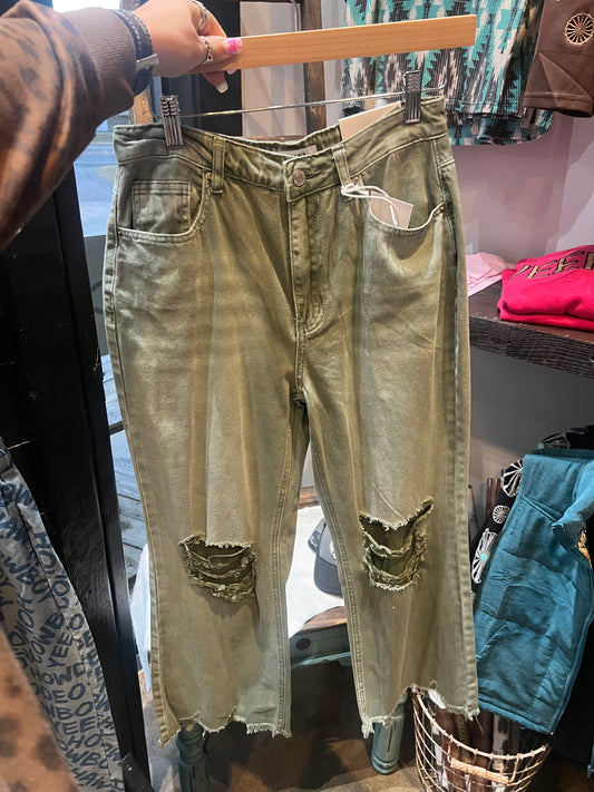 Green Crop Jeans