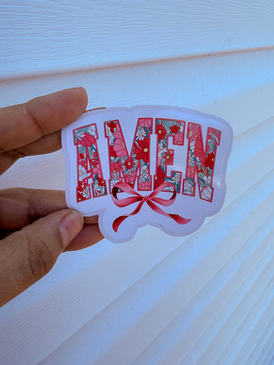 Amen Floral Bow Sticker
