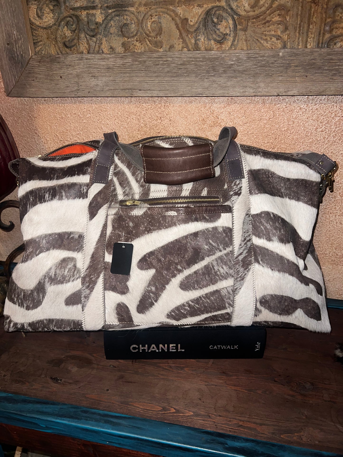 Leather Distressed Zebra Duffle
