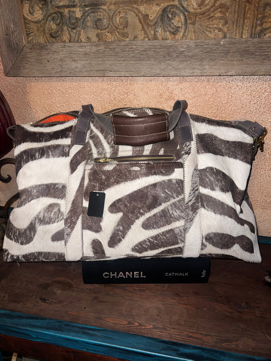 Leather Distressed Zebra Duffle