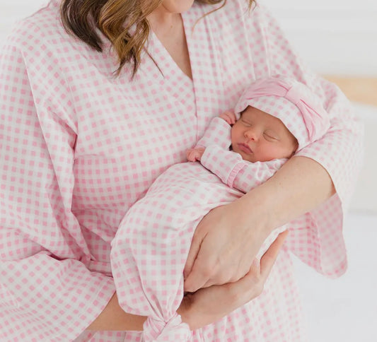 Pink gingham women’s maternity robe