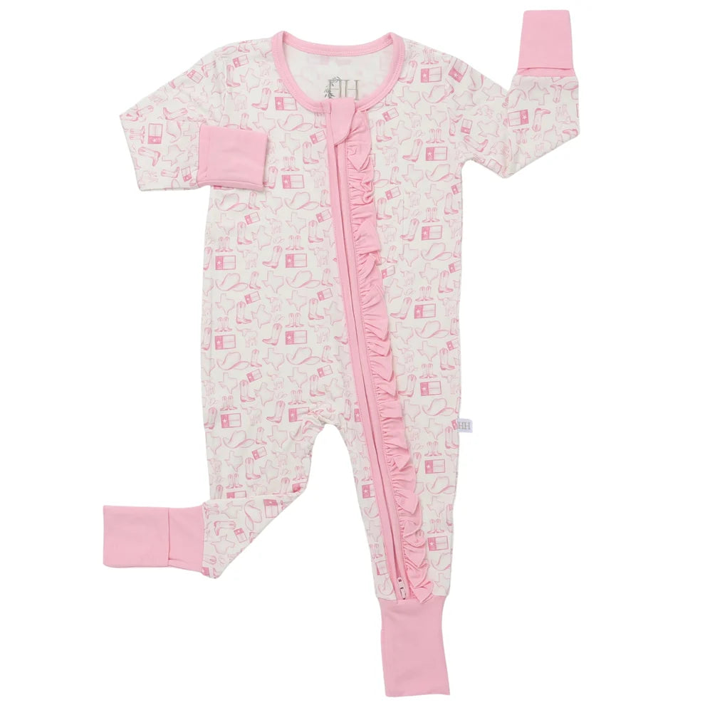 girls ruffle wild west pink zipper romper