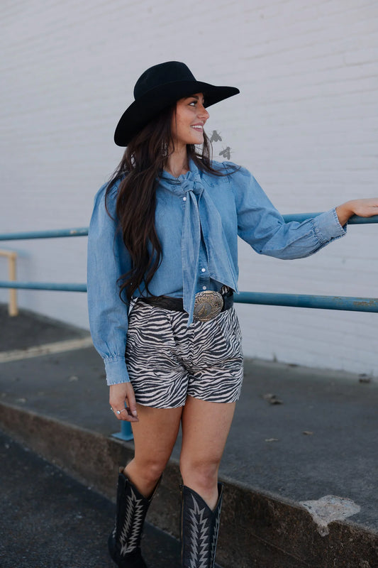 Highway Blues Denim Tie Top
