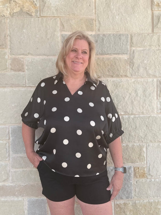 Luxe Polka Dot Satin Drop Shoulder Blouse
