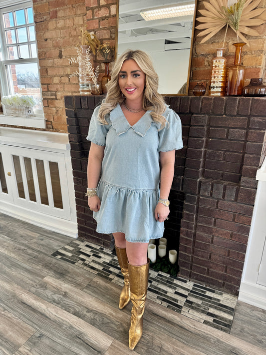 Puff Sleeve Denim Dress