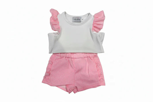 Girls Pink Gingham Short Set