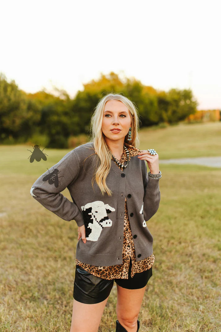 Cattle Cardi - Black Baldy grey