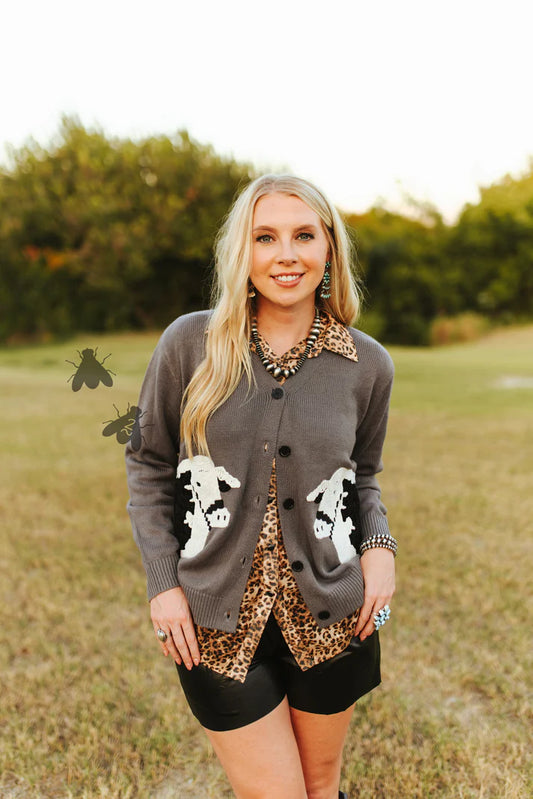Cattle Cardi - Black Baldy grey