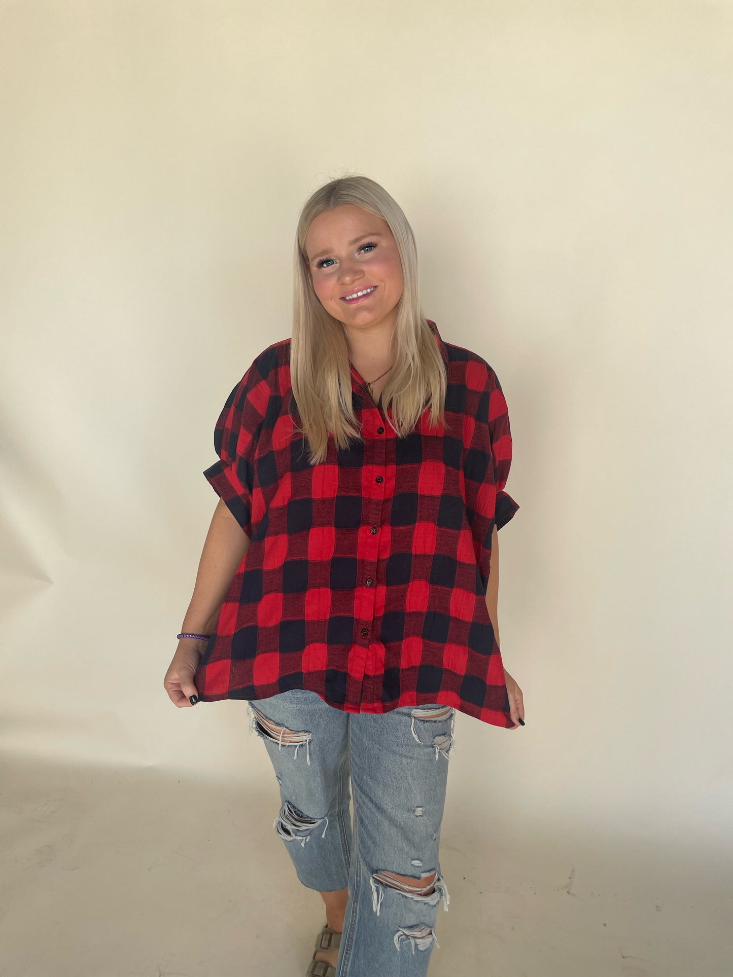 Oversized Checkered Top