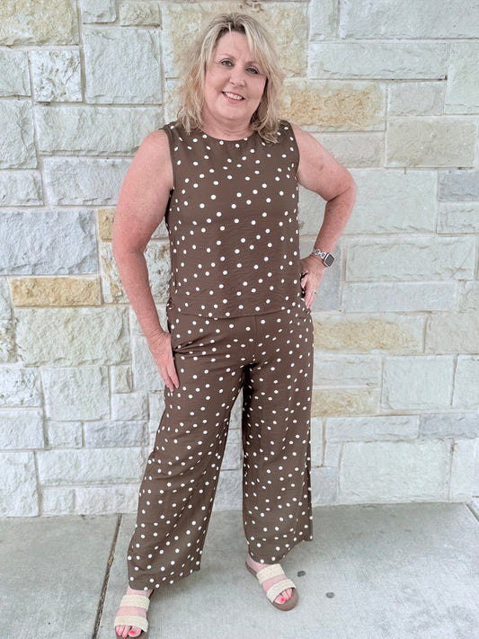 Chic Polka Dot Sleeveless Pant Set