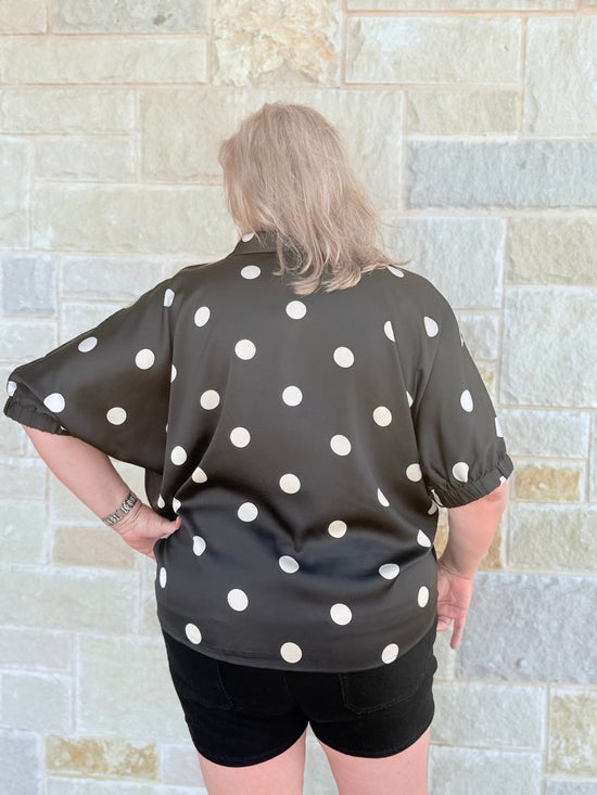 Luxe Polka Dot Satin Drop Shoulder Blouse