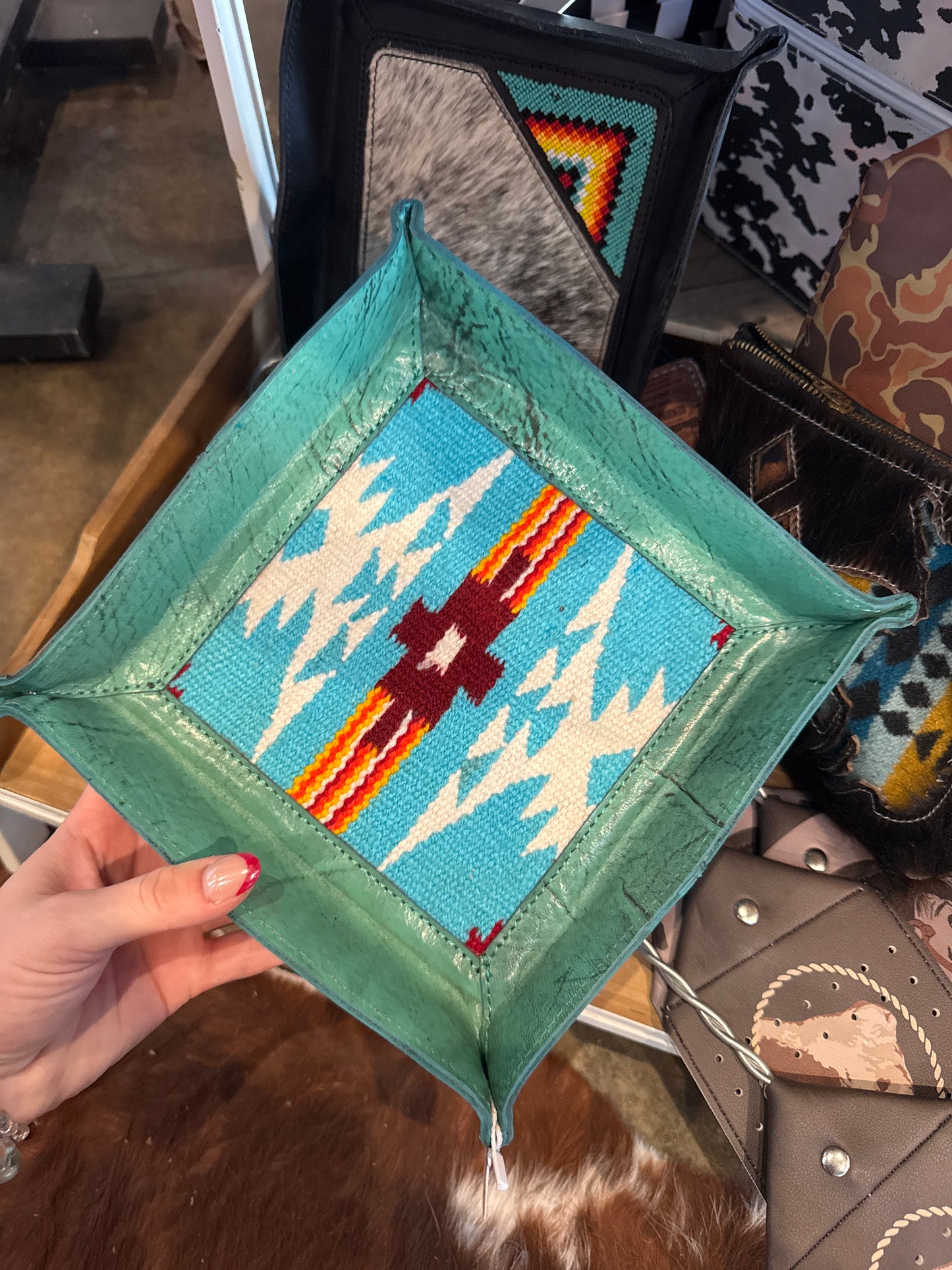 Turquoise Navajo Leather Trey