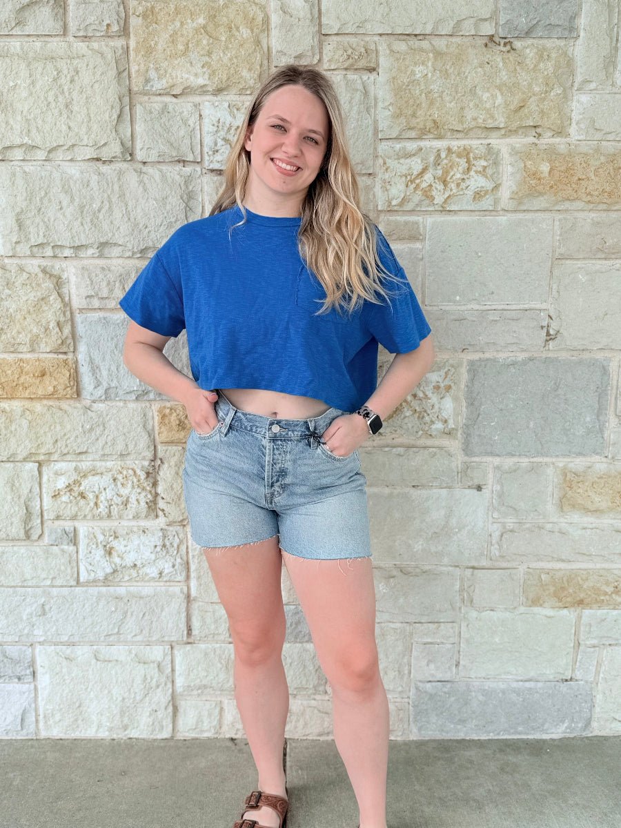 Maven High-Rise Raw Hem Denim Shorts | Classic Button-Fly Edition