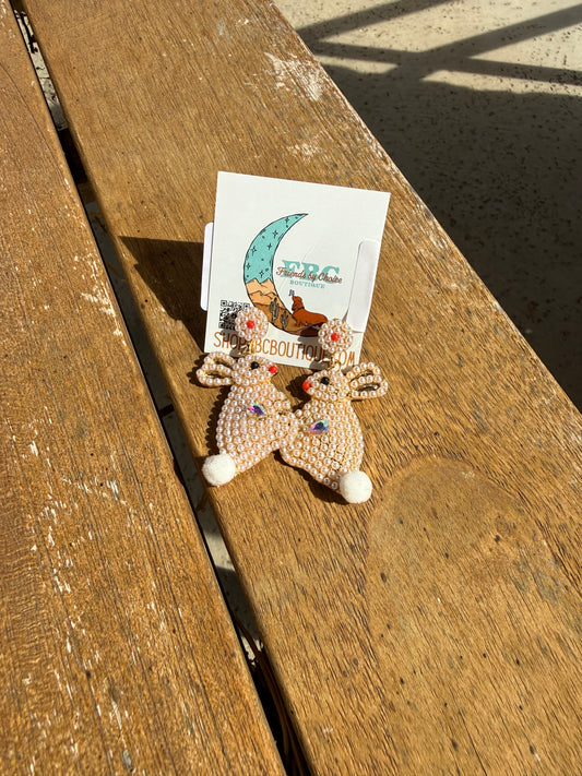 Hoppy Easter White Beaded Jewel Post Drop Earrings