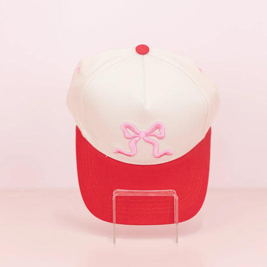 Pink & Red Canvas Bow Hat