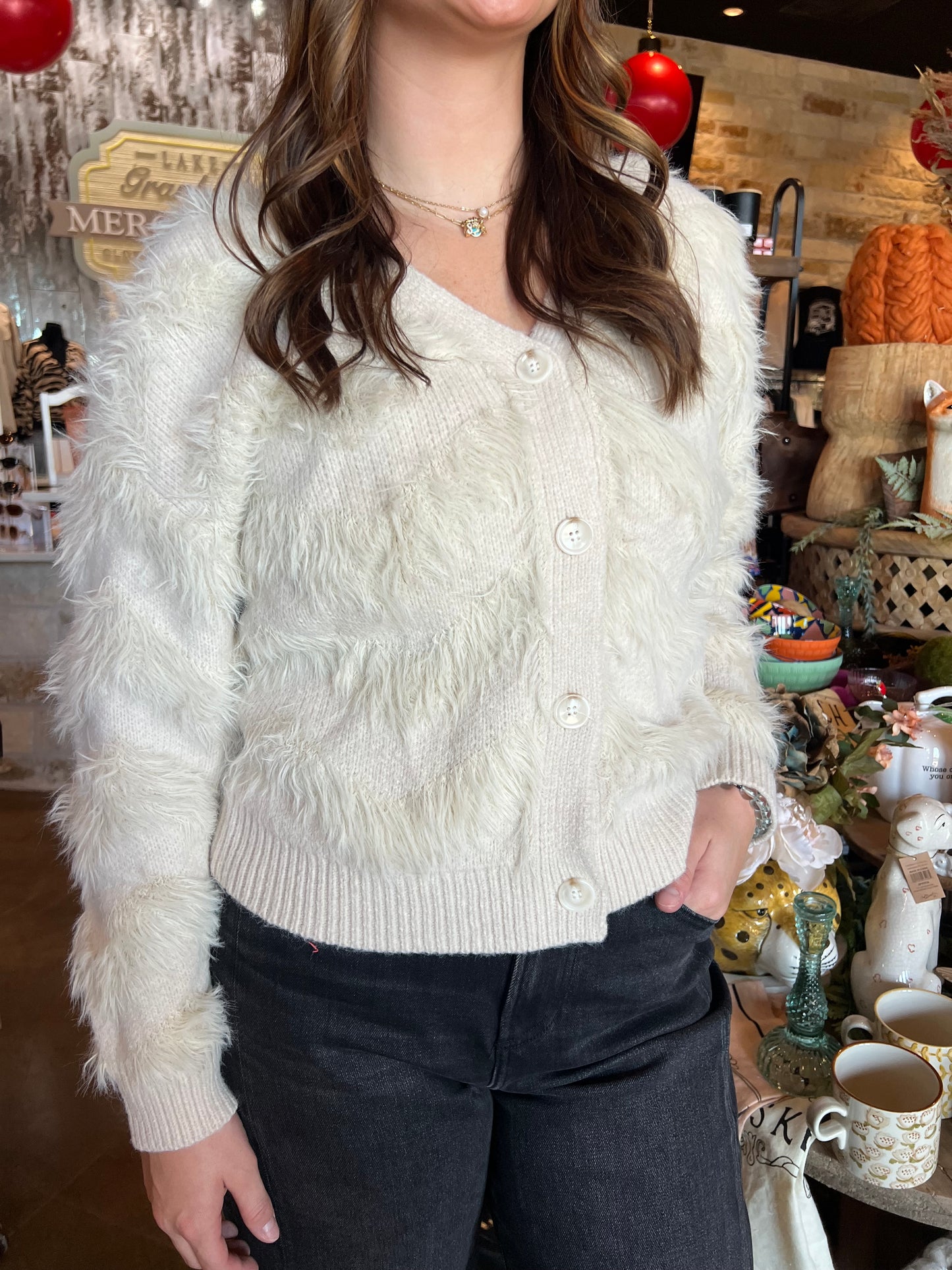 Delia Feather Striped Cardigan