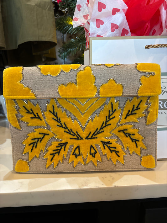Velvet beaded clutch