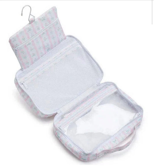 Hanging Toiletry Bag- Ribbon Floral Pink