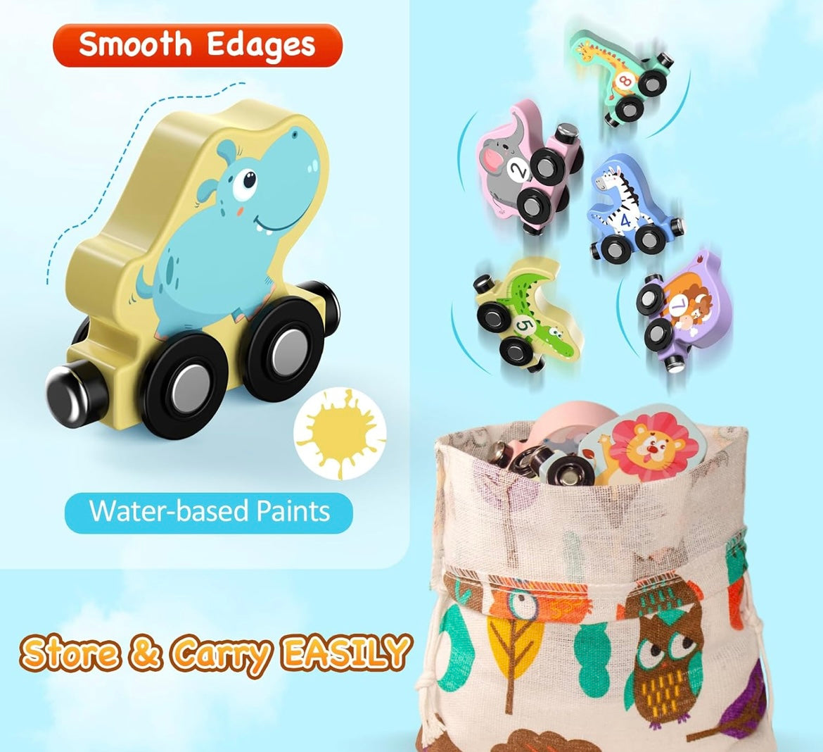 Magnetic animal train toy set with bag