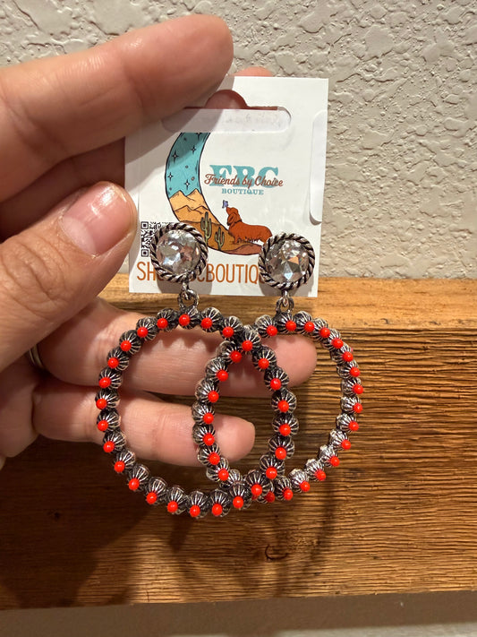 She's An Outlaw Red & Silver Rhinestone Post Drop Earrings