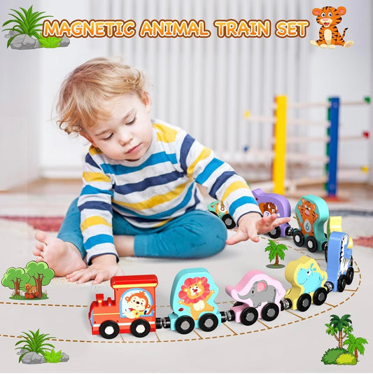 Magnetic animal train toy set with bag