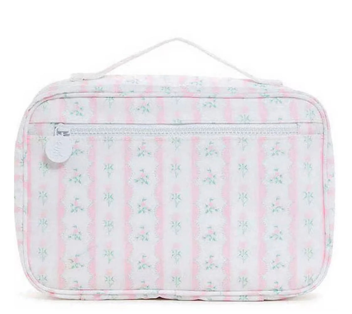 Hanging Toiletry Bag- Ribbon Floral Pink