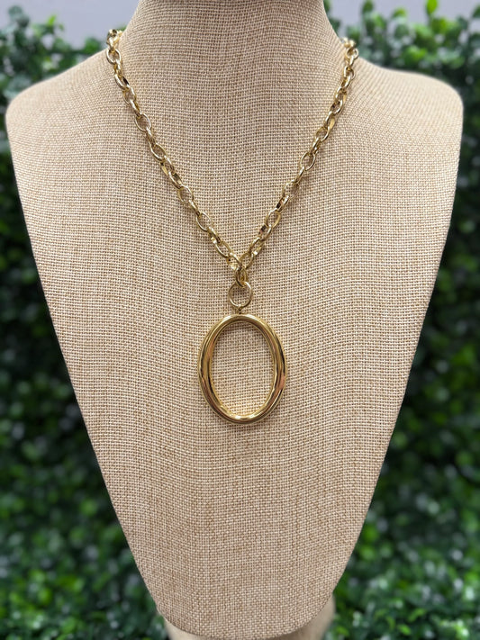 Aurelia Waterproof Gold Oval Pendant Necklace