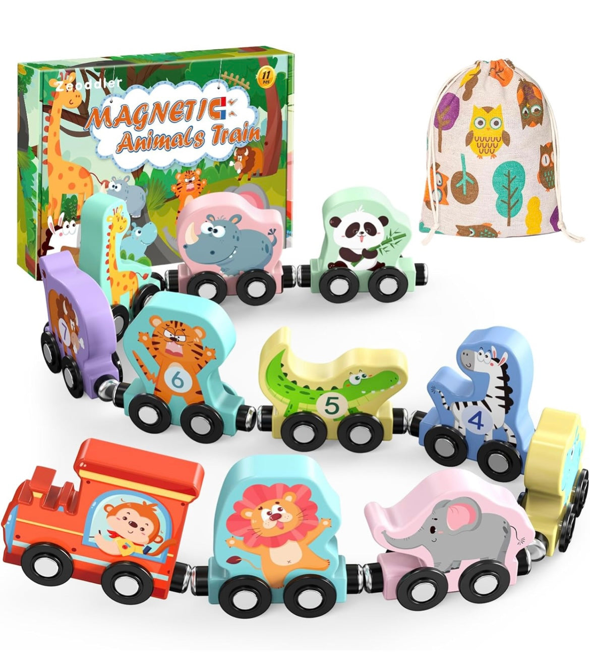 Magnetic animal train toy set with bag
