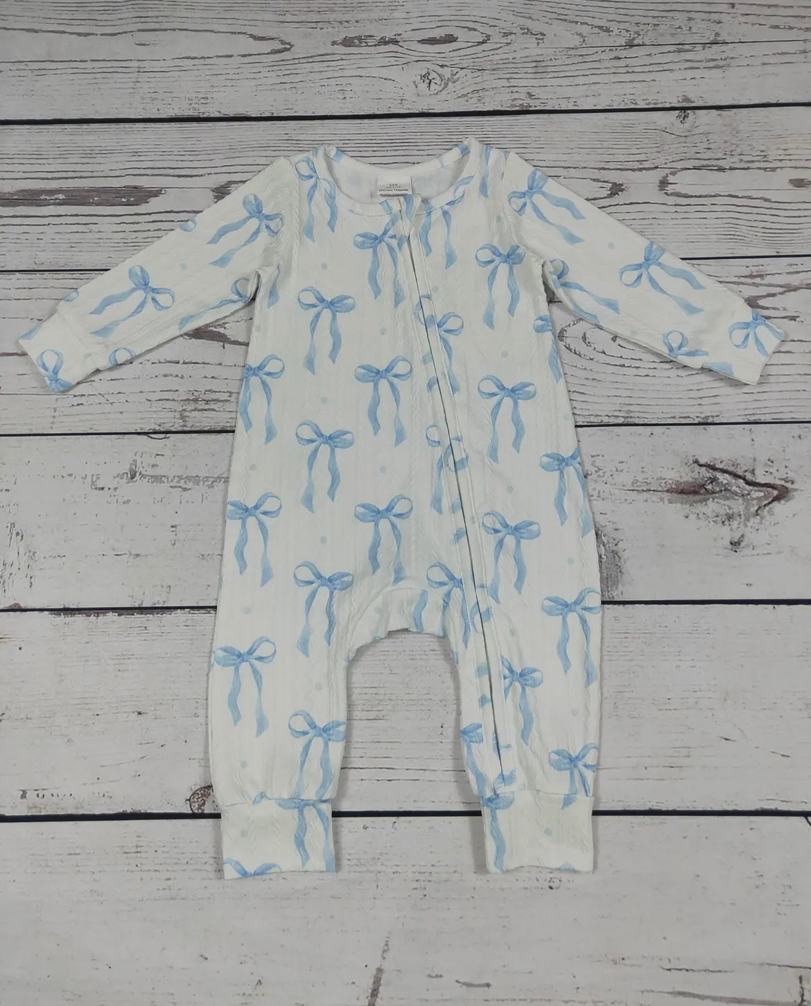 Light Blue Bow baby sleeper with zipper