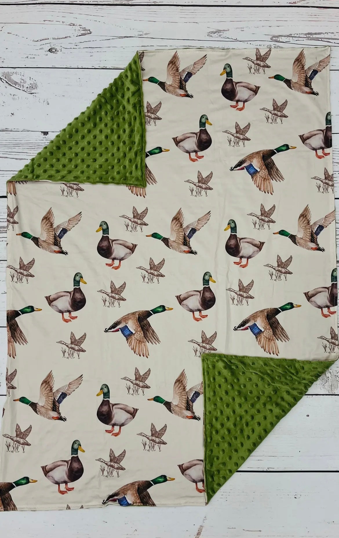 Baby Olive green and duck minky blanket