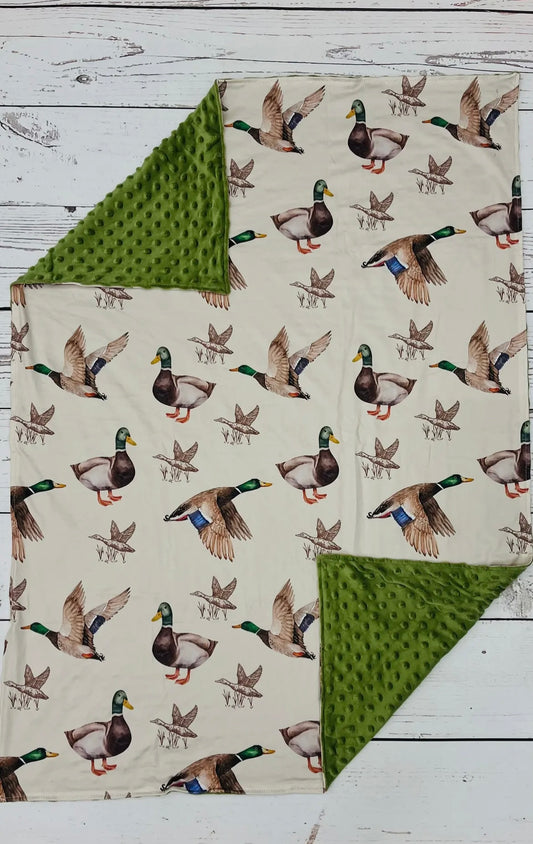 Baby Olive green and duck minky blanket
