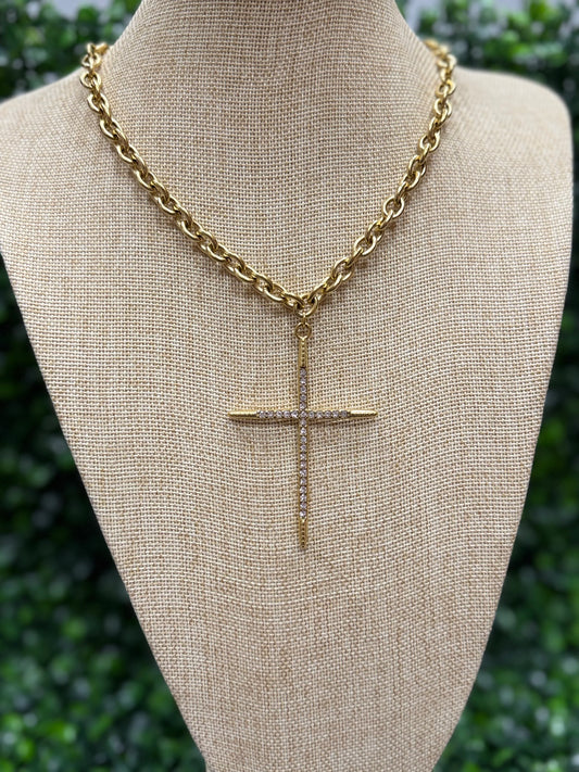 The "Eternal Faith" Iced Gold Cross Necklace
