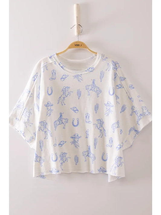 Giddy Up Blue Western Detail Top