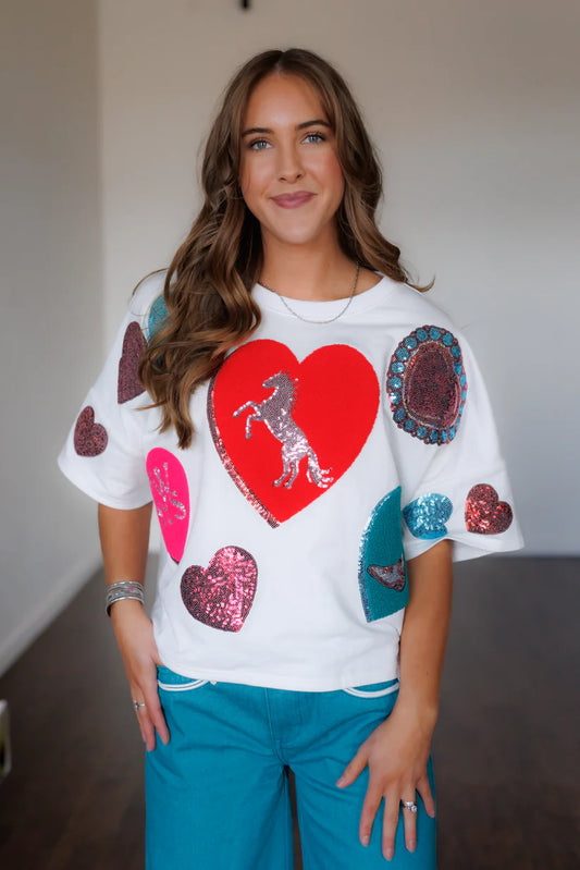 Glittery White V-day Top