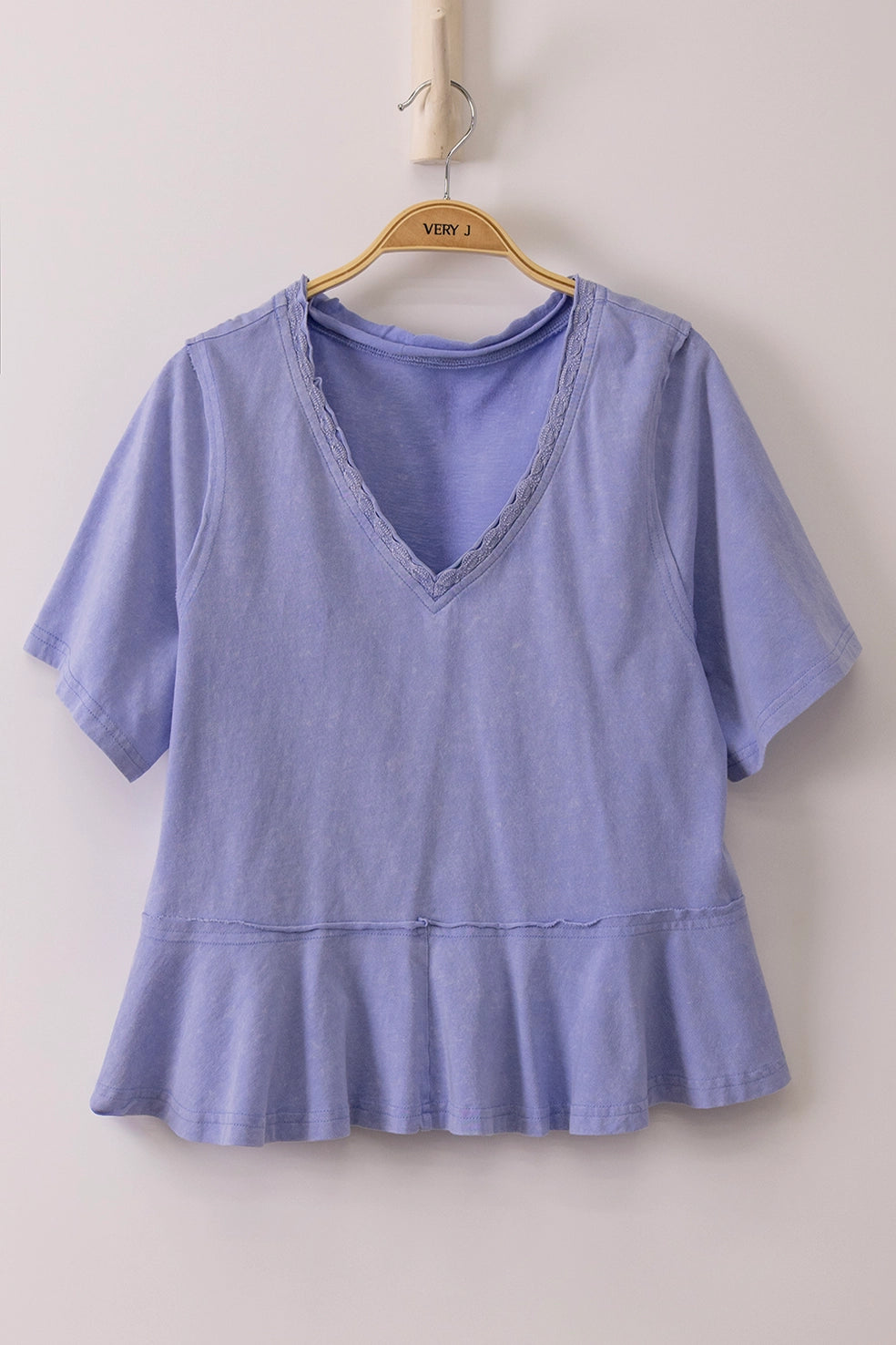 Holding On To More Blue Lace Trim Detail Top