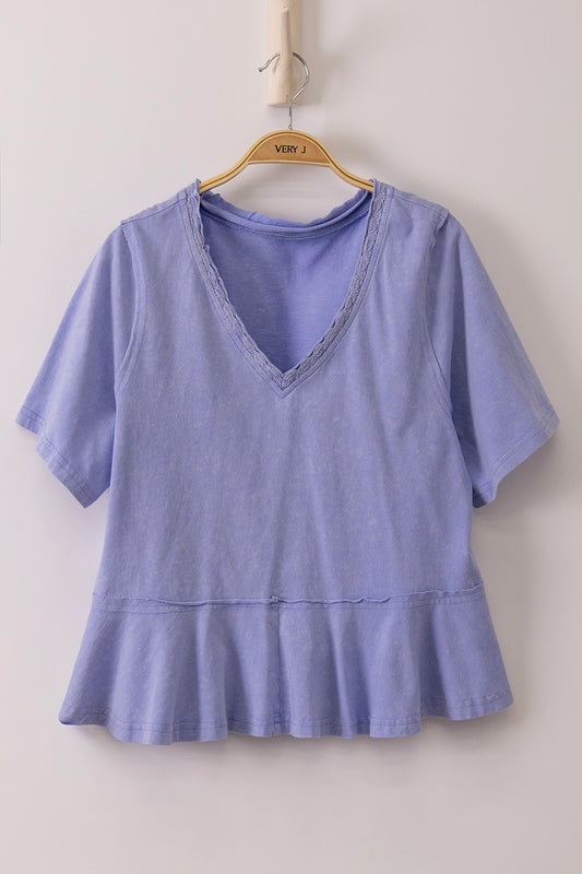 Holding On To More Blue Lace Trim Detail Top