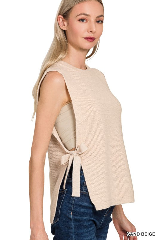 Sand Side Bow Tie Sweater
