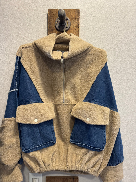 Reagan Fleece Denim Half Zip