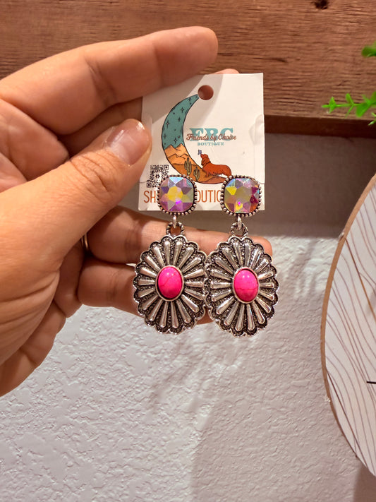 What A Sight Pink & Silver Rhinestone Post Drop Earrings