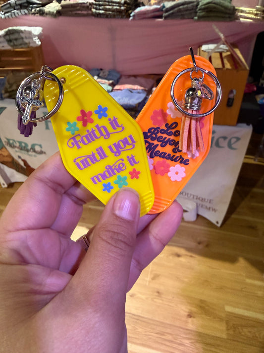 Motel Tag Keychains With Tassels