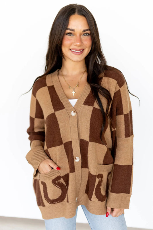 Brown check horseshoe cardi