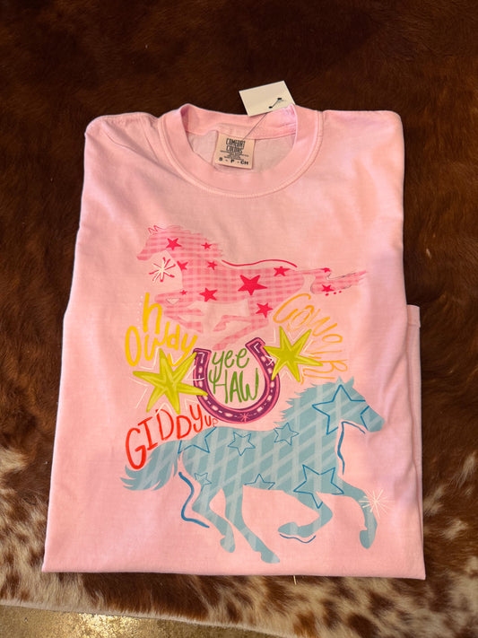 Cowgirl Neon Collage Tee- Pink