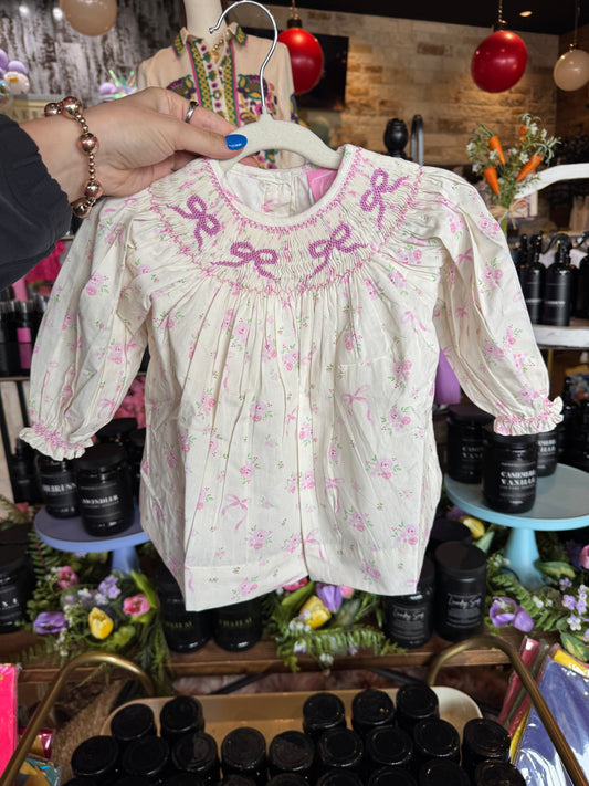 Pink/Purple Bow LS Smocked Dress