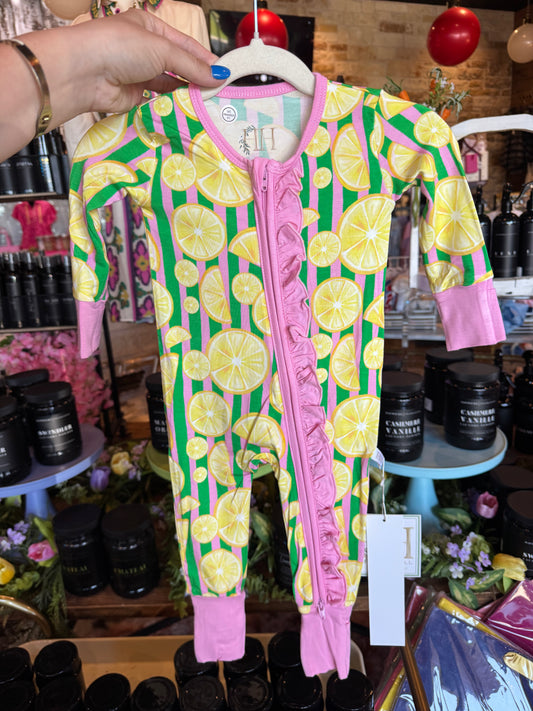Girls Lemon Double Zipper Romper
